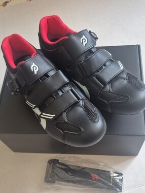 Peloton  Black and Red Cycling Sneakers with Triple-Strap Closure